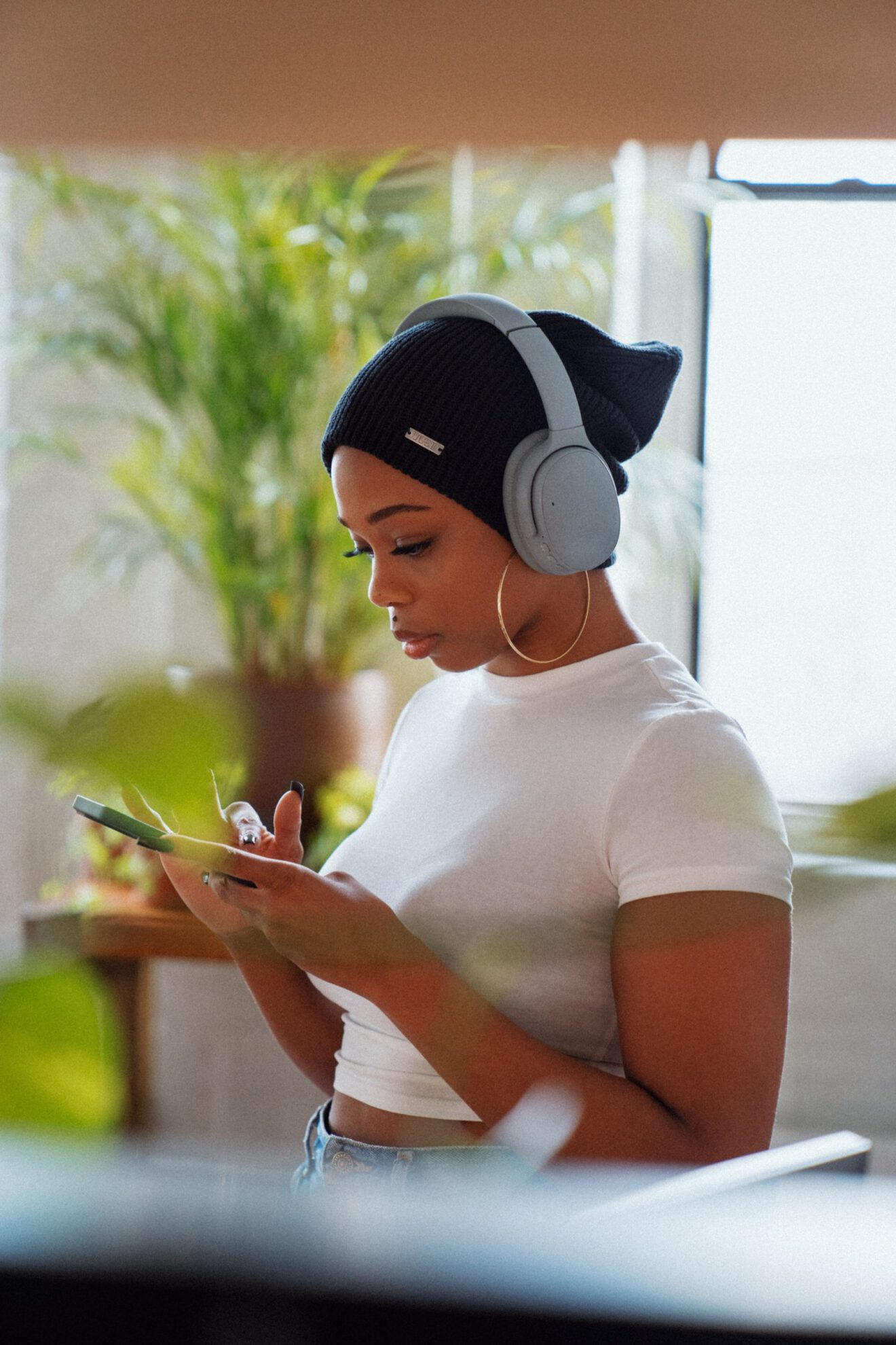 Woman listening to music on TikTok
