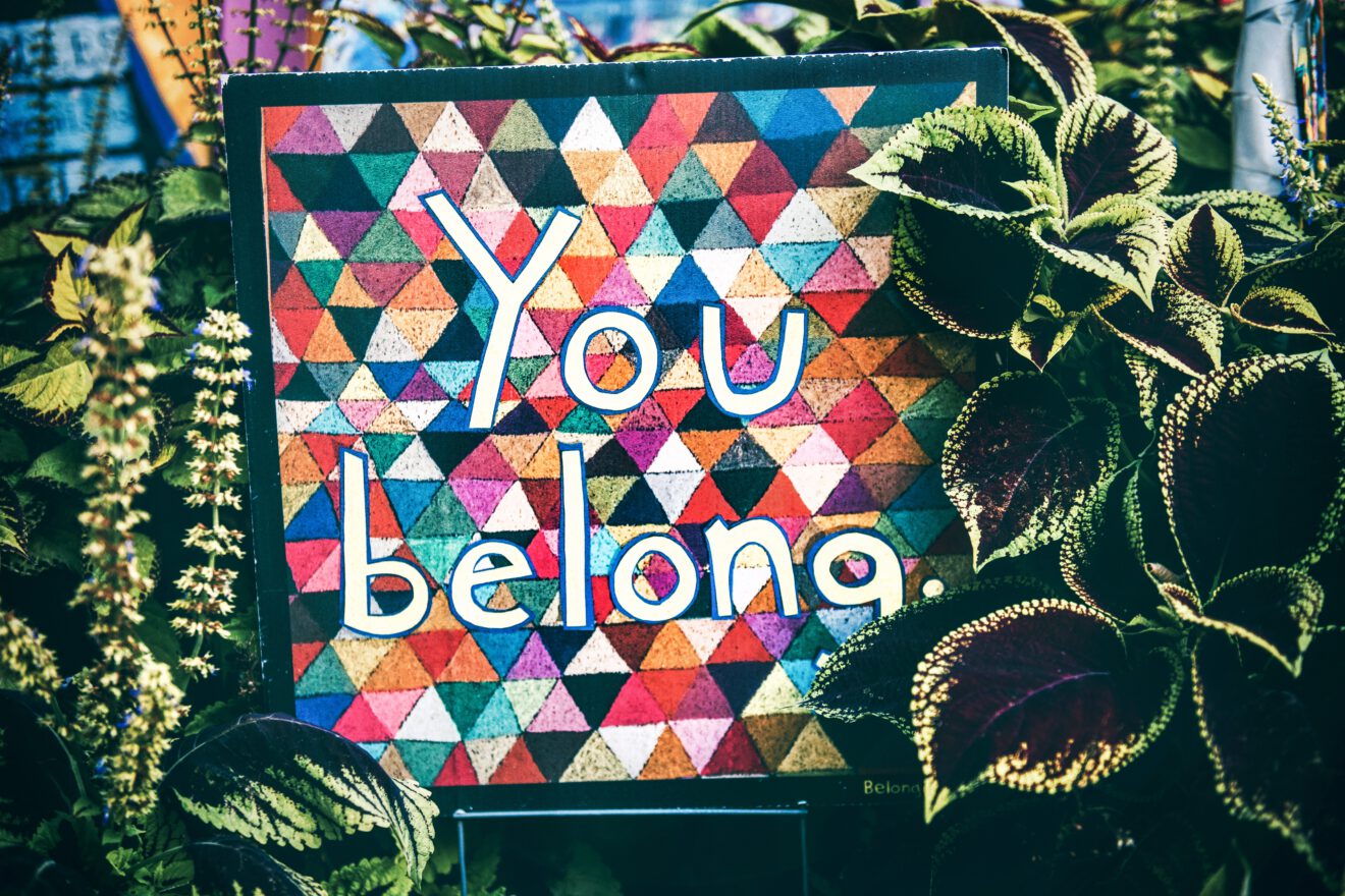 patchwork art/quilt that says You Belong for article on college students' sense of belonging