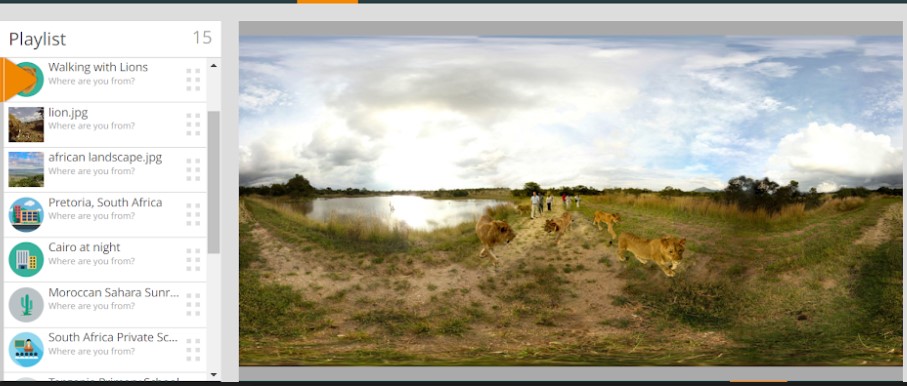 Screenshot of VR African savannah with playlist of options for virtual field trips article