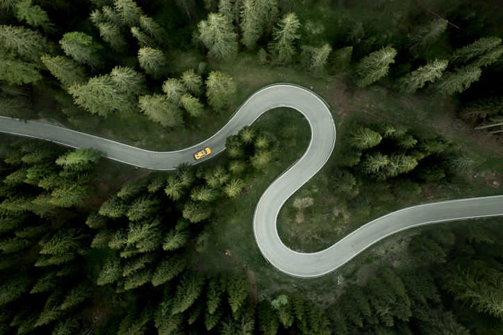 curvy road from an aerial view