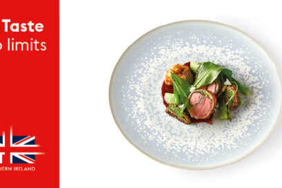 Q&A: Chef Adam Handling on how animal-first approach sets UK meats apart [Image: Plated lamb, asparagus and wild garlic dish with text 'Great Taste has no limits" on a red background over GREAT Britain & Northern Ireland logo]