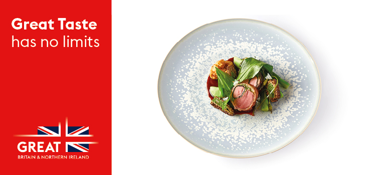 Q&A: Chef Adam Handling on how animal-first approach sets UK meats apart [Image: Plated lamb, asparagus and wild garlic dish with text 'Great Taste has no limits" on a red background over GREAT Britain & Northern Ireland logo]