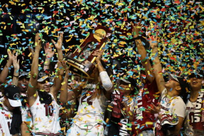 Women celebrate an NCAA championship