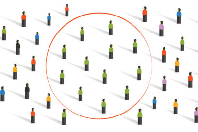 illustration of crowd of people, with a circle around several in the center for article on thwarting social media