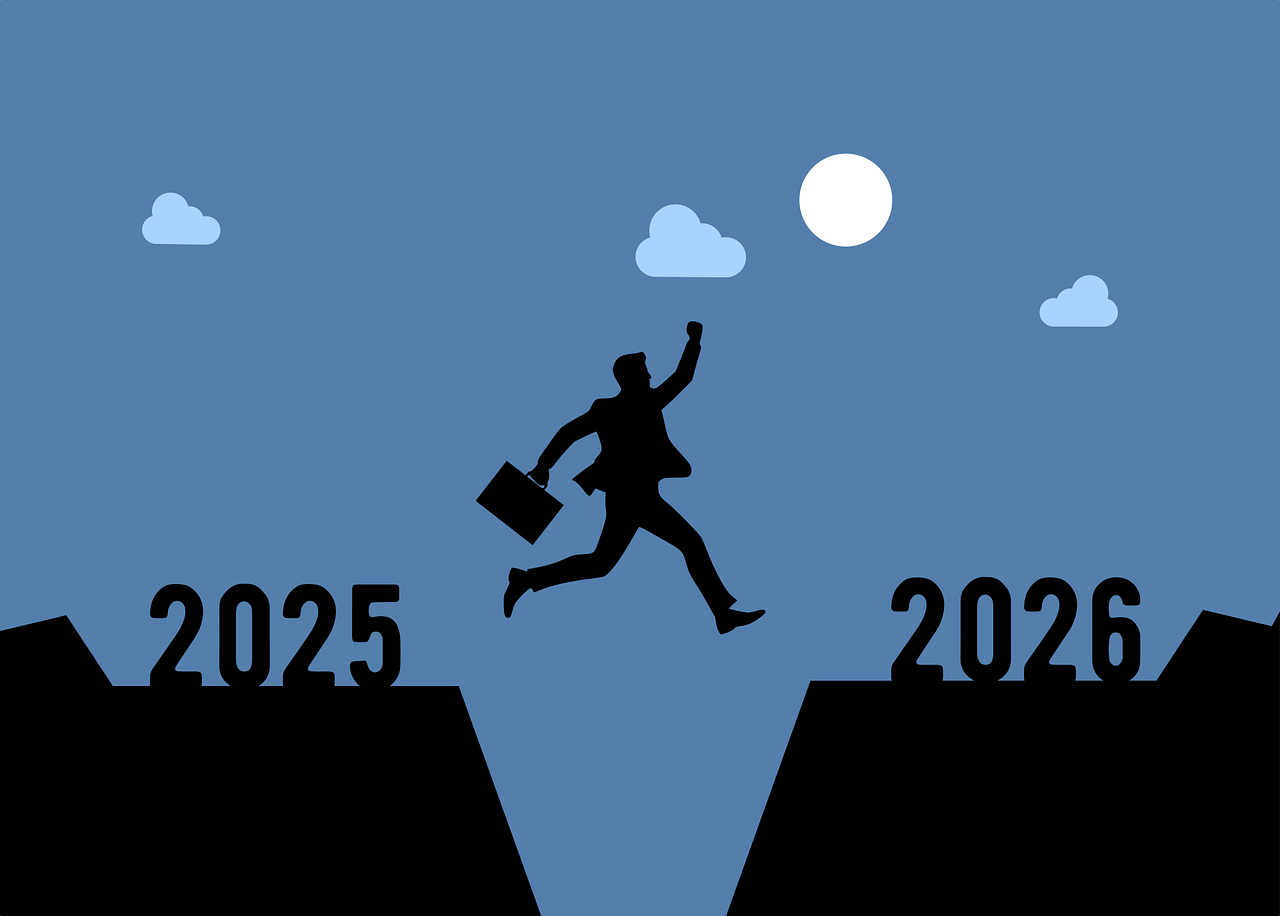 A man jumping from 2025 to 2026