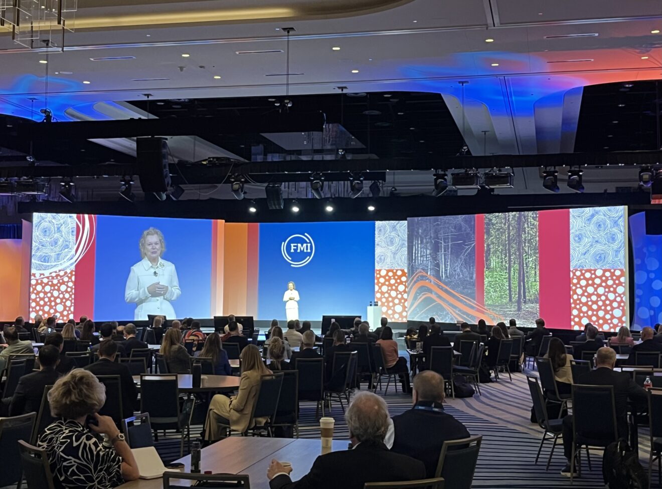 FMI -- The Food Industry Association CEO and President Leslie Sarasin on stage giving her keynote