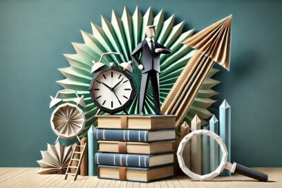 Origami illustration of a man standing on books