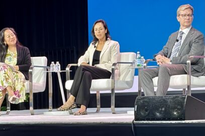 From left, Lynne Chou O'Keefe, Dr. Karen DeSalvo and Dr. Thomas Keane take part in a panel discussion at AHIP26 in Las Vegas.