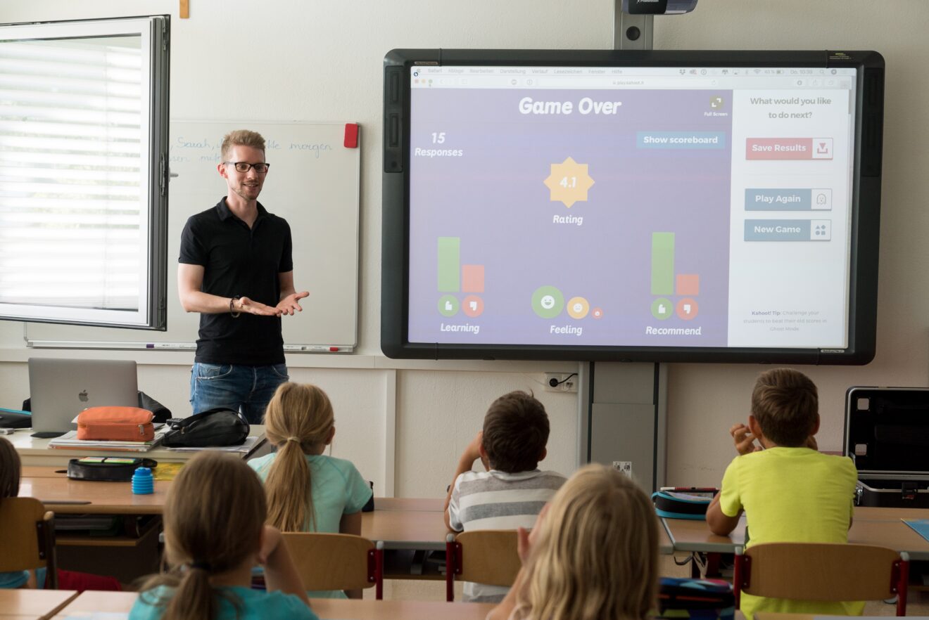 A teacher in front of a class.
