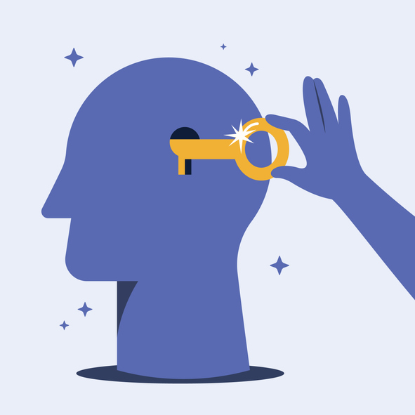 Hand holding key and unlock a life concept. Sign of Unlock yourself. Mental health and happiness concept.